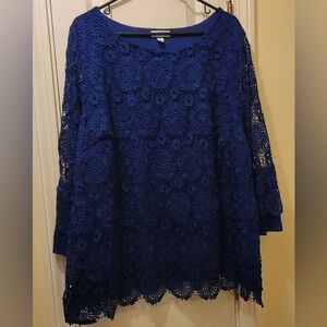 CHARTER CLUB Blue 3X Women's LACE Style Blouse NWT
